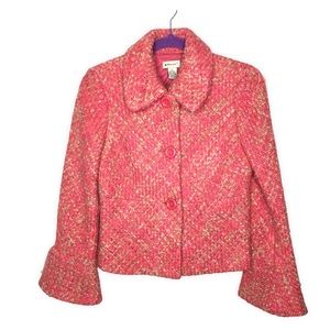 Anthropologie Elevenses Coral Tweed Wool Blazer Jacket